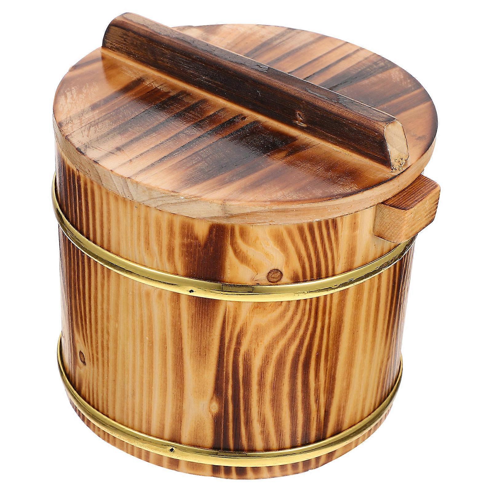 3Sets Wooden Sushi Rice Bucket for Serving Rice Mixing Light Brown Containers