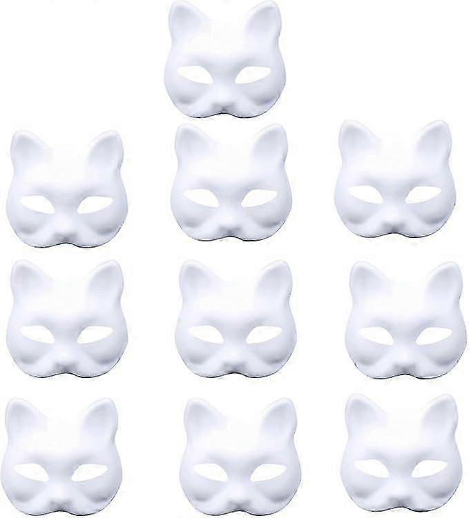 Pack of 10 White Masks, Cosplay, Unpainted Masquerade Mask, White Paper Mask, Unpainted Cat Masks for Carnival Cosplay Halloween Party-2025