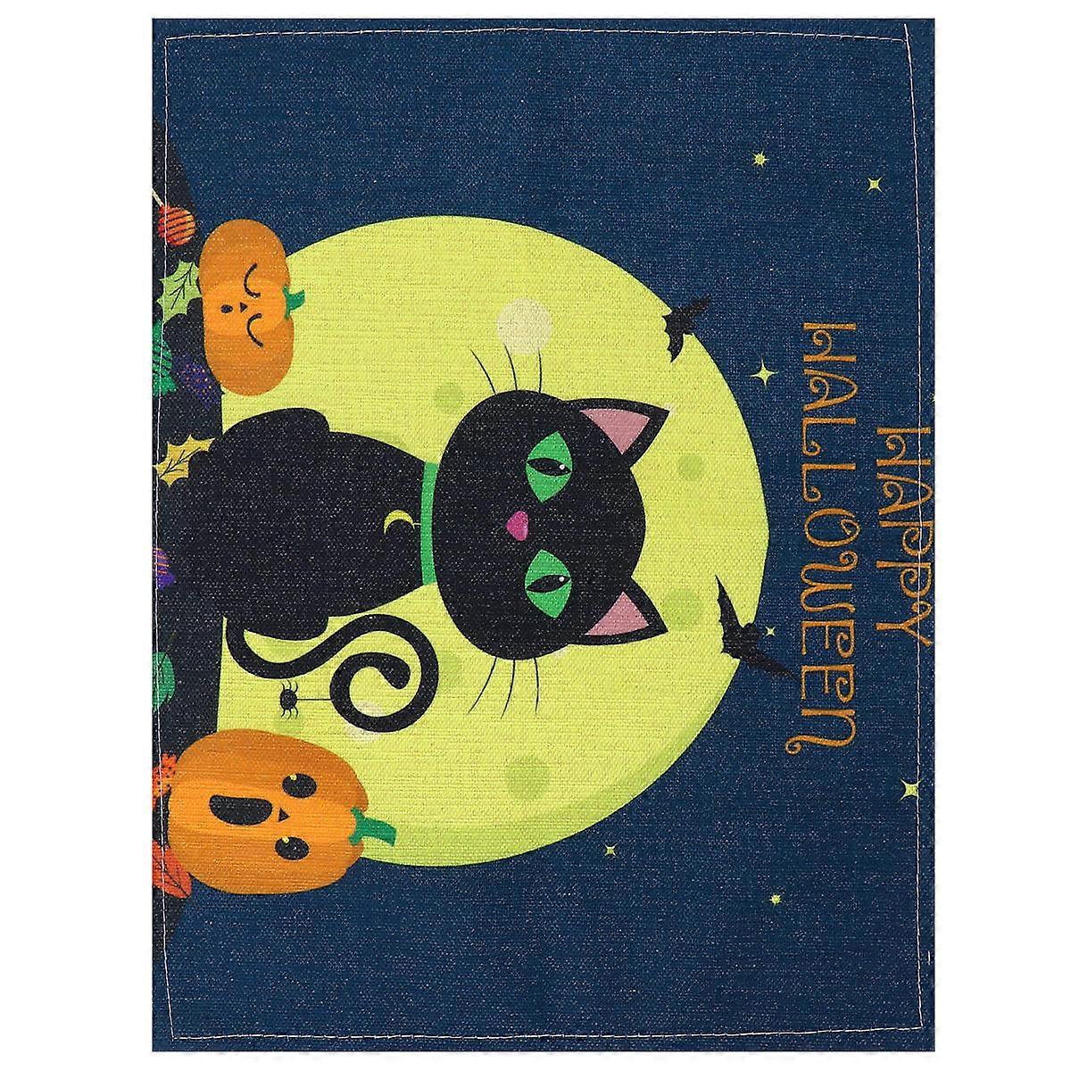 Halloween Table Mat Cotton and Linen Placemat for 2Pcs Table Cloth Black
