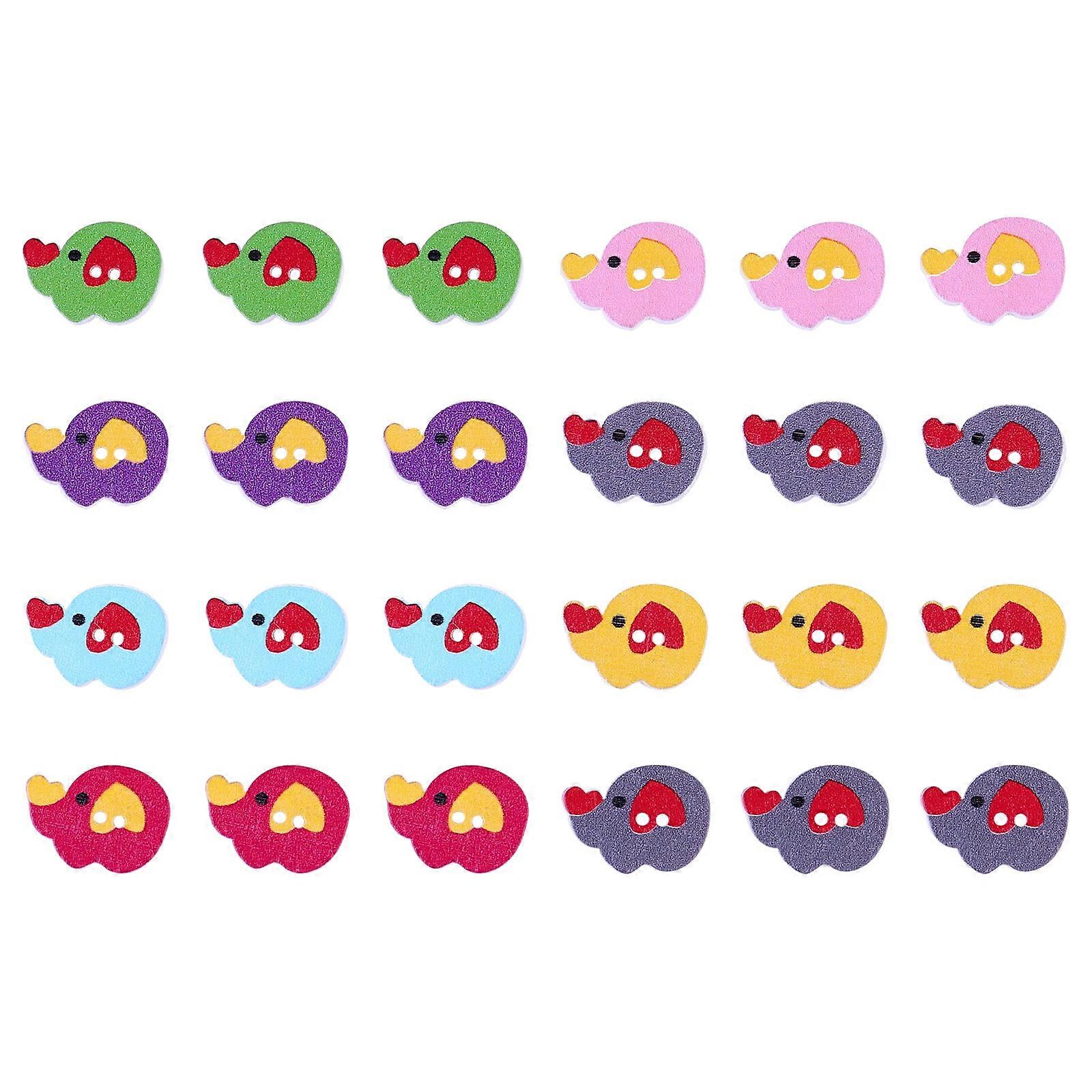 DIY Sewing Accessories 100Pcs Wood Buttons Elephant Shape Assorted Color For Craft Projects Fastening