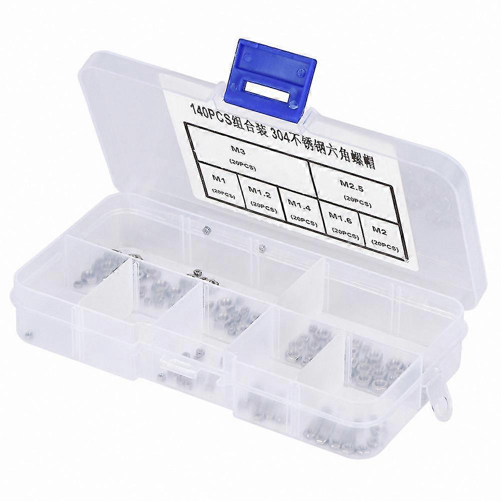 Stainless Steel Hex Nuts, 140pcs M1-M3 Metric Thread Sizes, Durable Hexagonal Nut Set for Various Applications