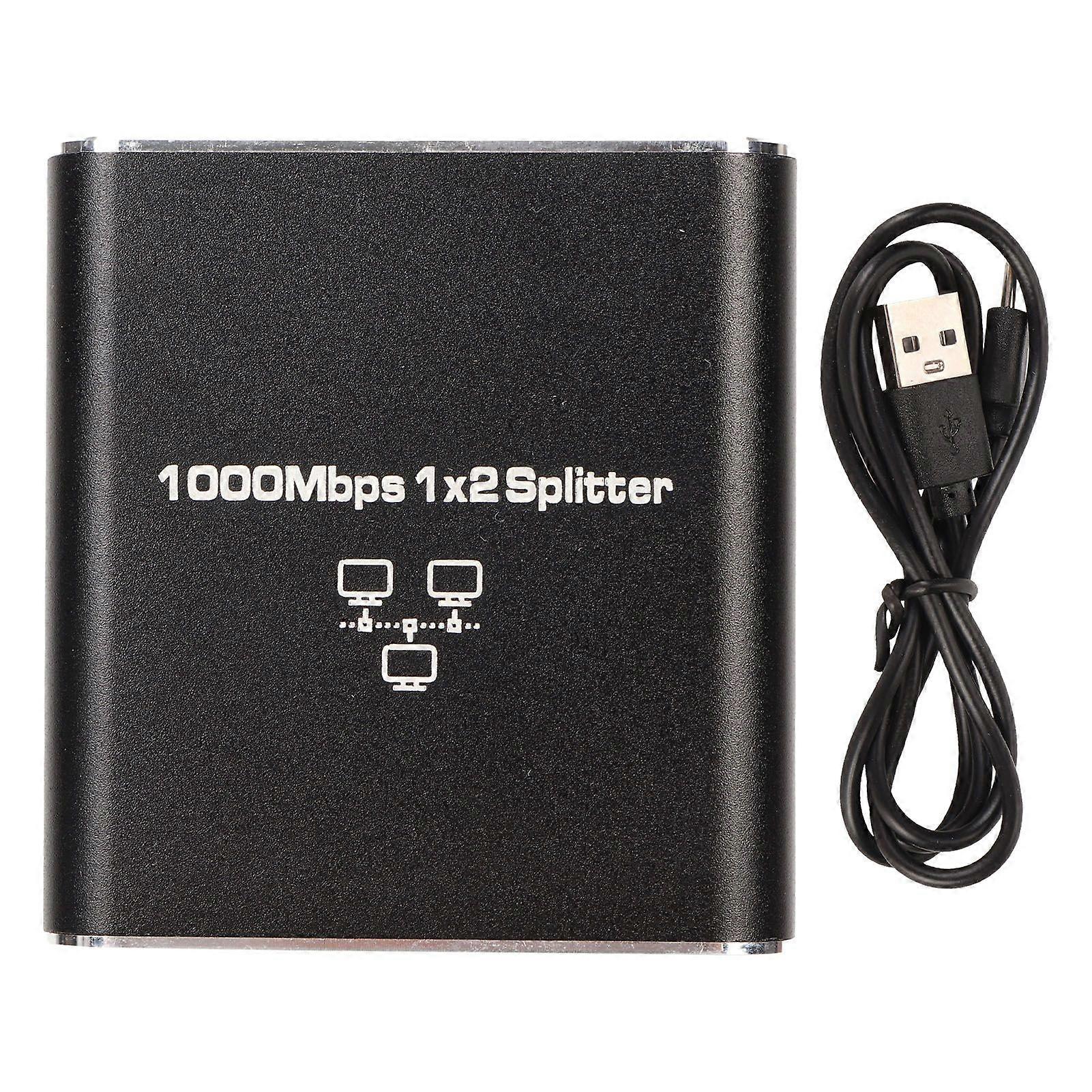 Ethernet Splitter RJ45 Network Port 1 to 2 Port Aluminum Alloy Gigabit Network Switch 1000Mbps