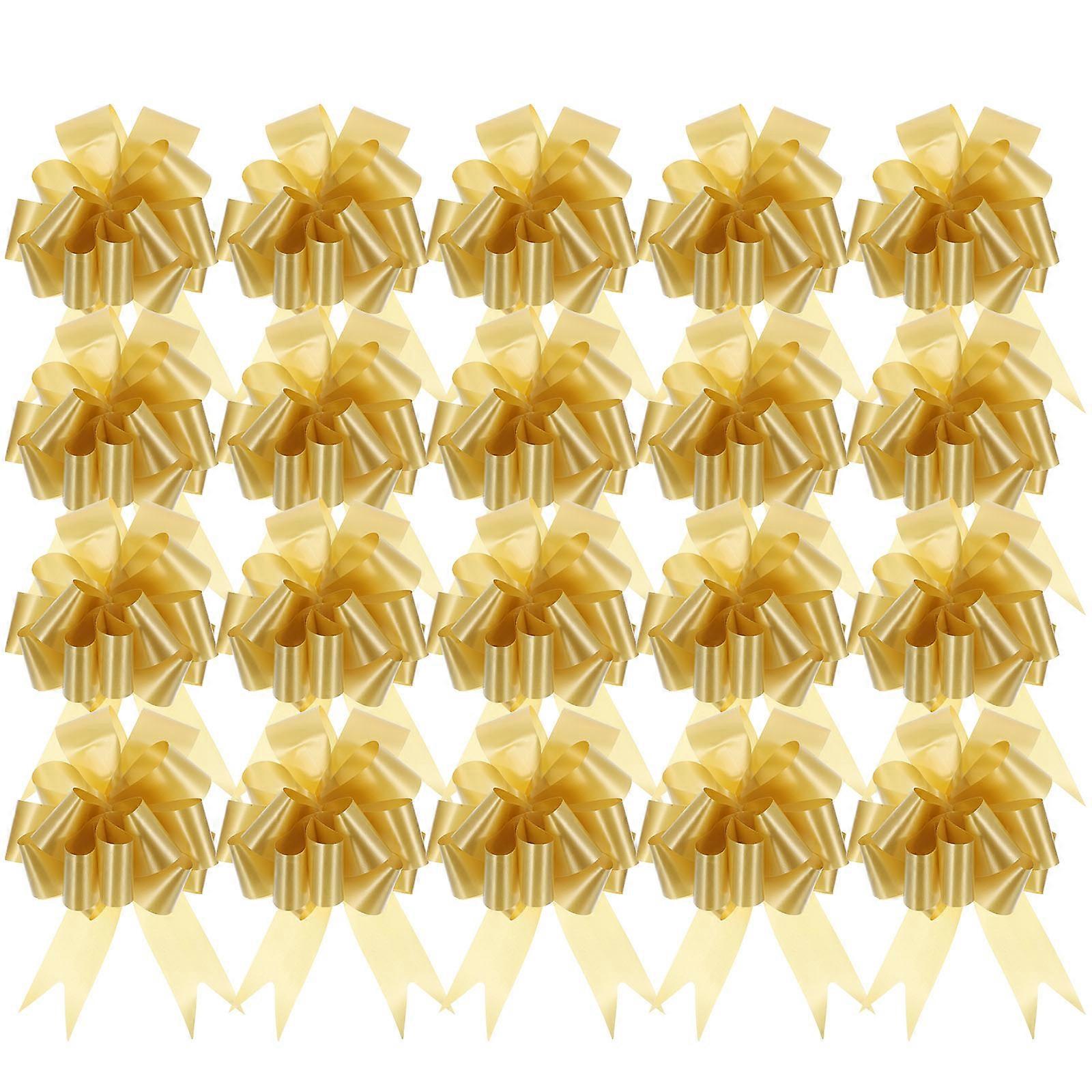 Plastic Gift Box Pull Bows for Gift Wrapping 20Pcs Golden Pull Ribbon