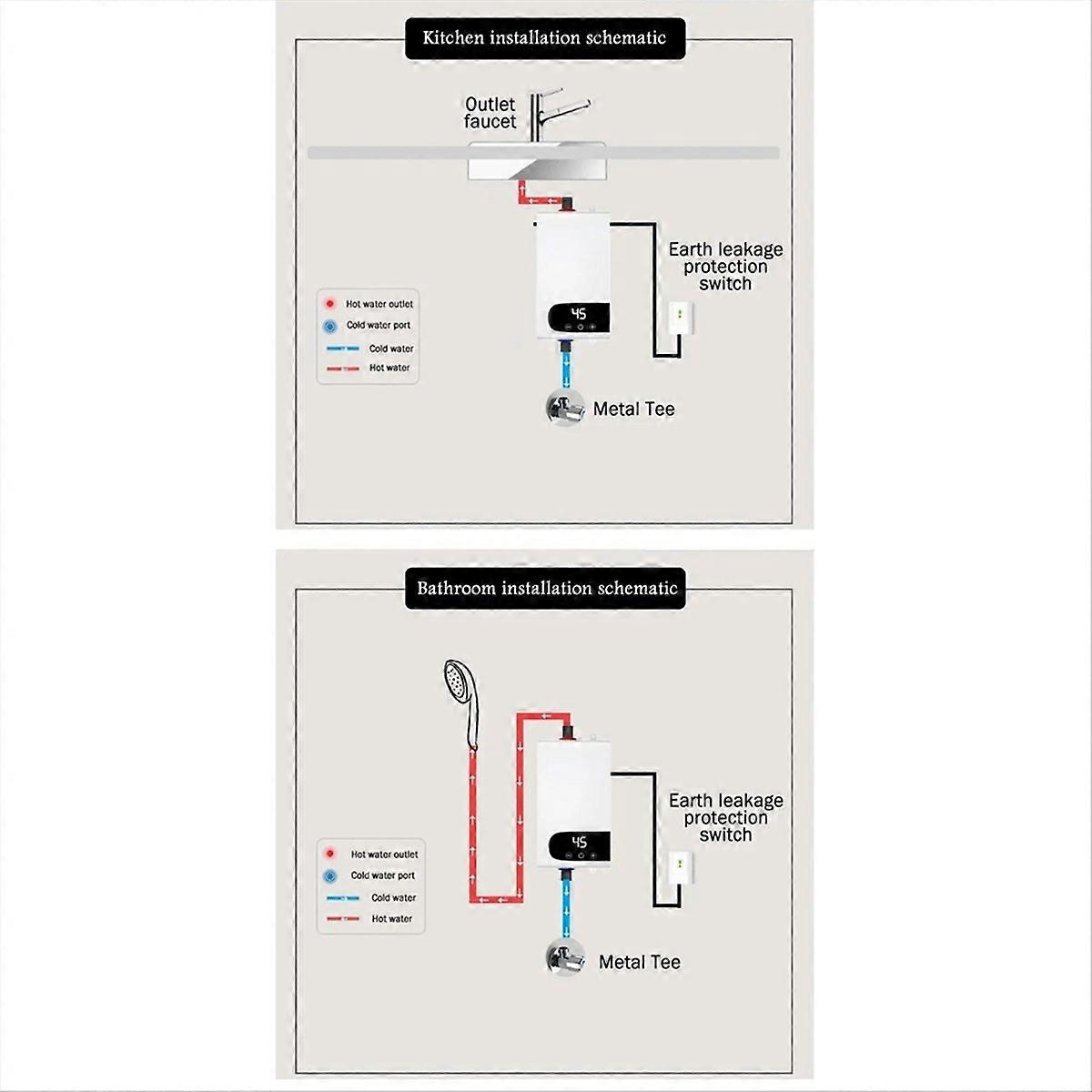 Instant Water Heater 5500W Power Portable LCD Digital Display EU Plug