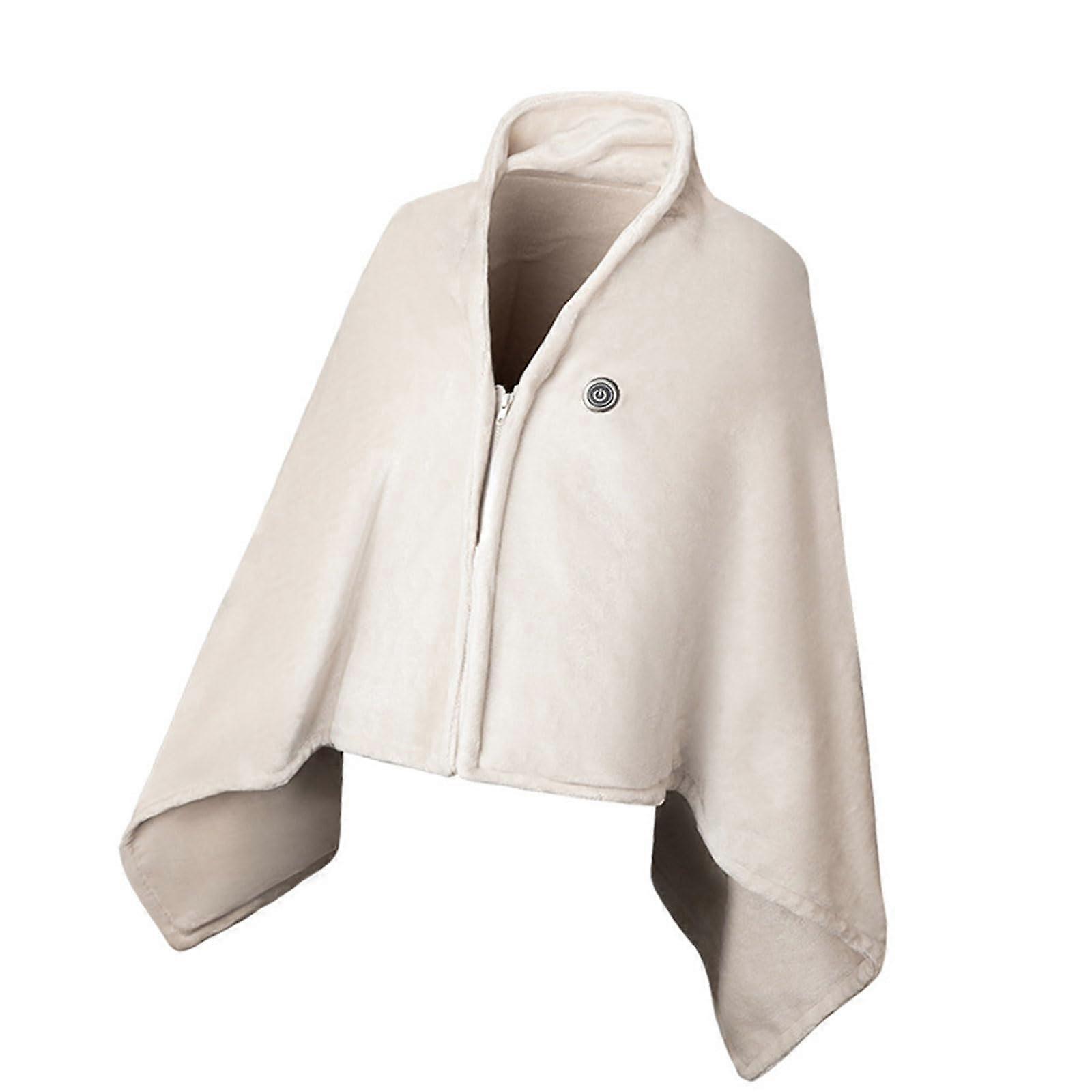 Wearable Electric Blanket USB Powered 6 Heating Zones Adjustable Temperature Large Pockets Beige Portable Heated Wrap