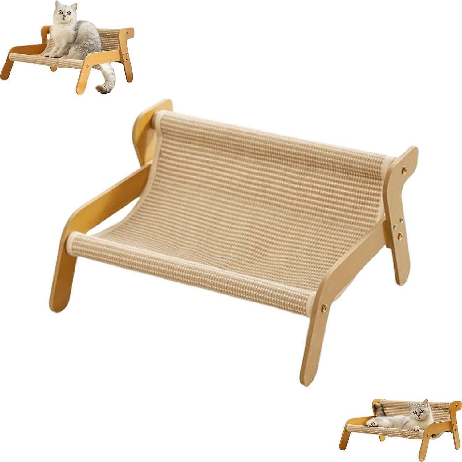Lounge Cat Sisal Chair 2In1 Scratch Pad And Lounger, Wavy Design Rocker, Linen Style