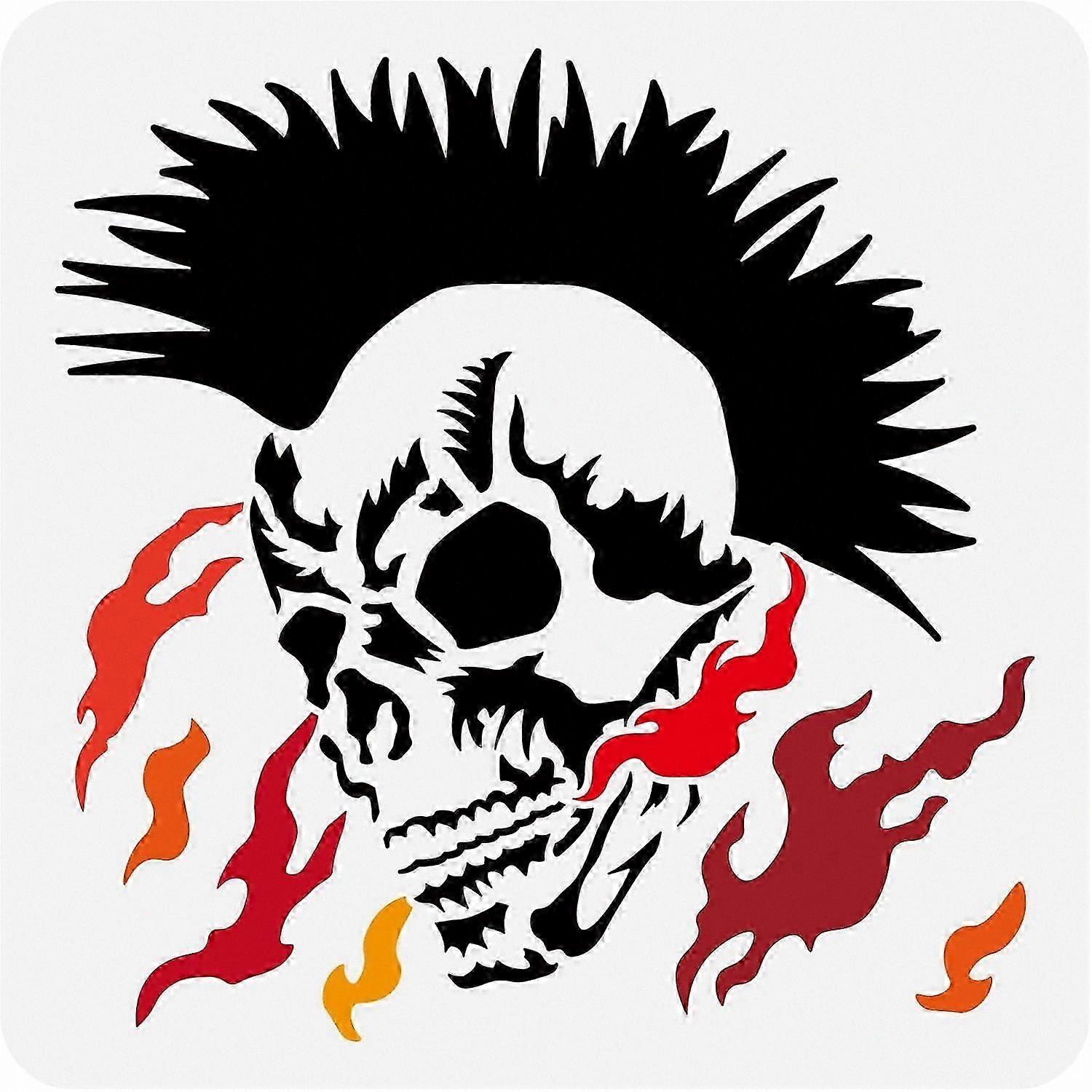 Punk Art Stencil 11.8x11.8inch Skull and Flame Design Drawing Template Plastic Craft Hollow Out Pattern for DIY Projects