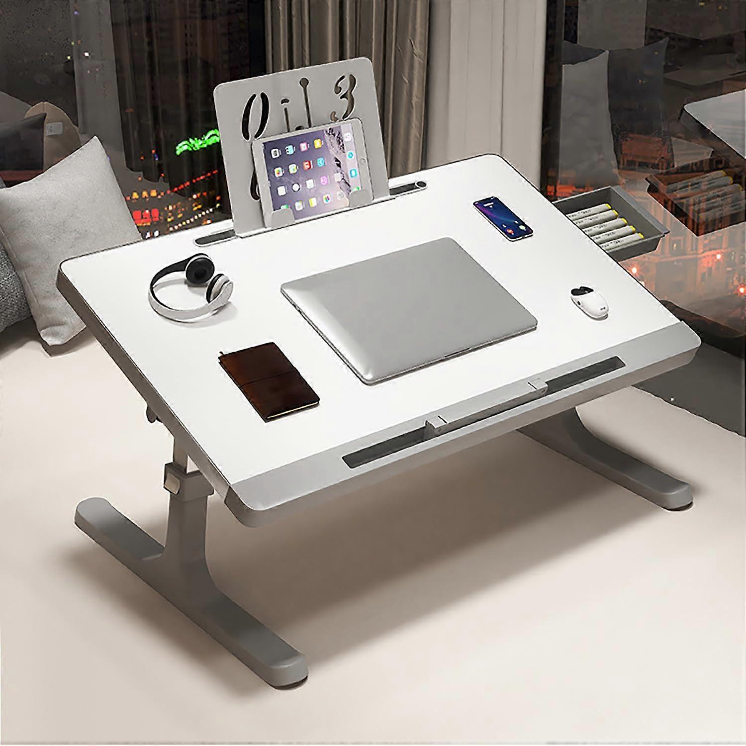 Adjustable Laptop Desk With Tilting , Drawer, Card Slot, Reading Rack For Bed Sofa Study