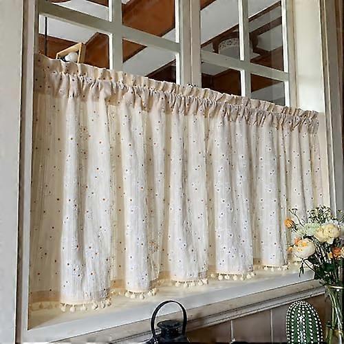 Boho Linen Blackout Tier Curtains Rod Pocket Kitchen Half Window Curtains Light Blocking and Privacy