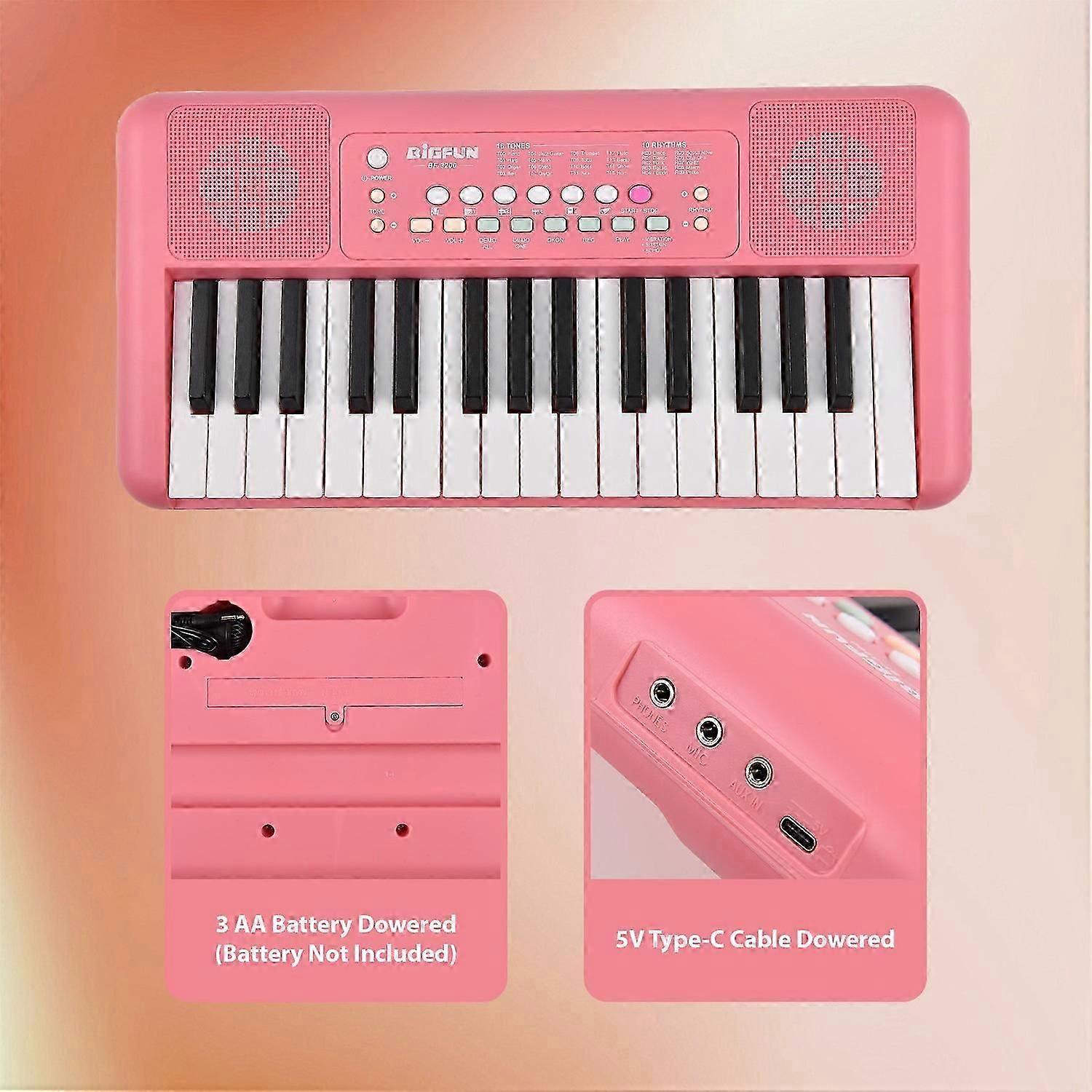 32 Key Electronic Keyboard Piano 16 Tones 10 Rhythms 10 Demos Dual Speaker Musical Instrument with M