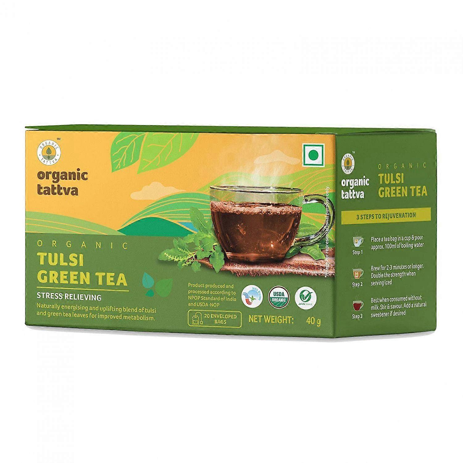 Зеленый чай с Тулси (20 пак, 2 г), Organic Tulsi Green Tea,  Organic Tattva