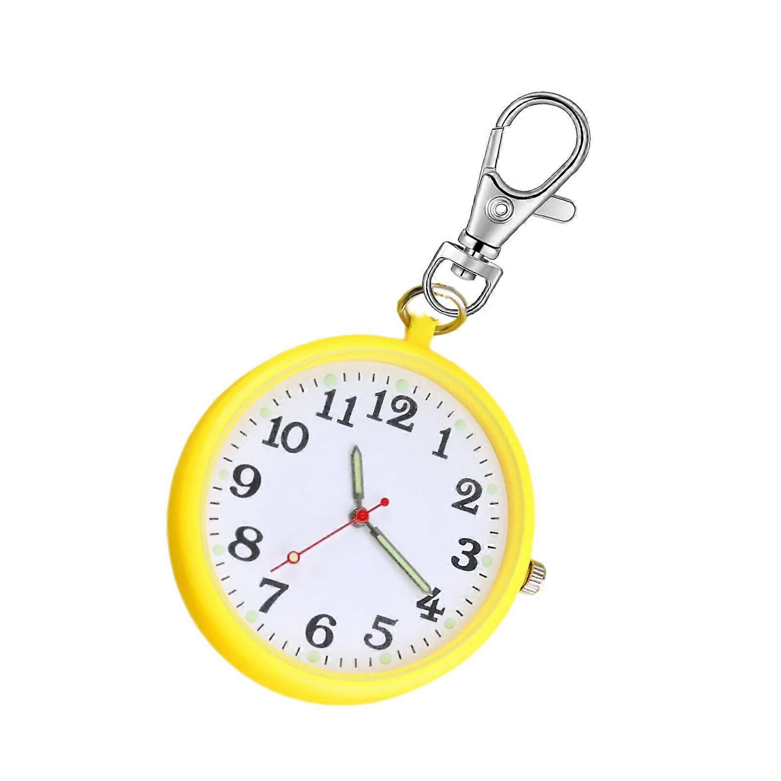 Oversized Keychain Clock Plastic Keyring Pocket Watch Chronometer For Commuters Active Kids Lightweight Portable Design  Yellow