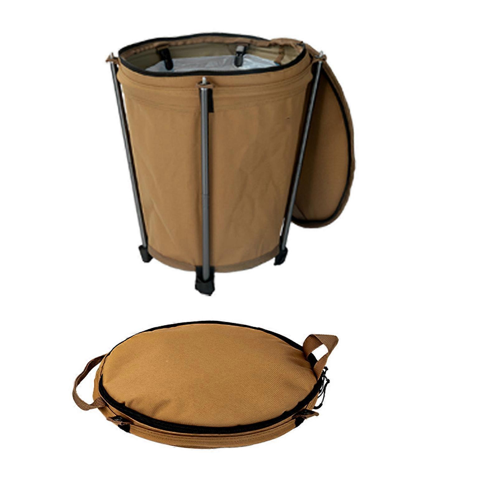 Outdoor Camping Trash Can Portable Garbage Bin Lightweight Round Bucket Wastebasket Can Container for Hiking Camping  Khaki