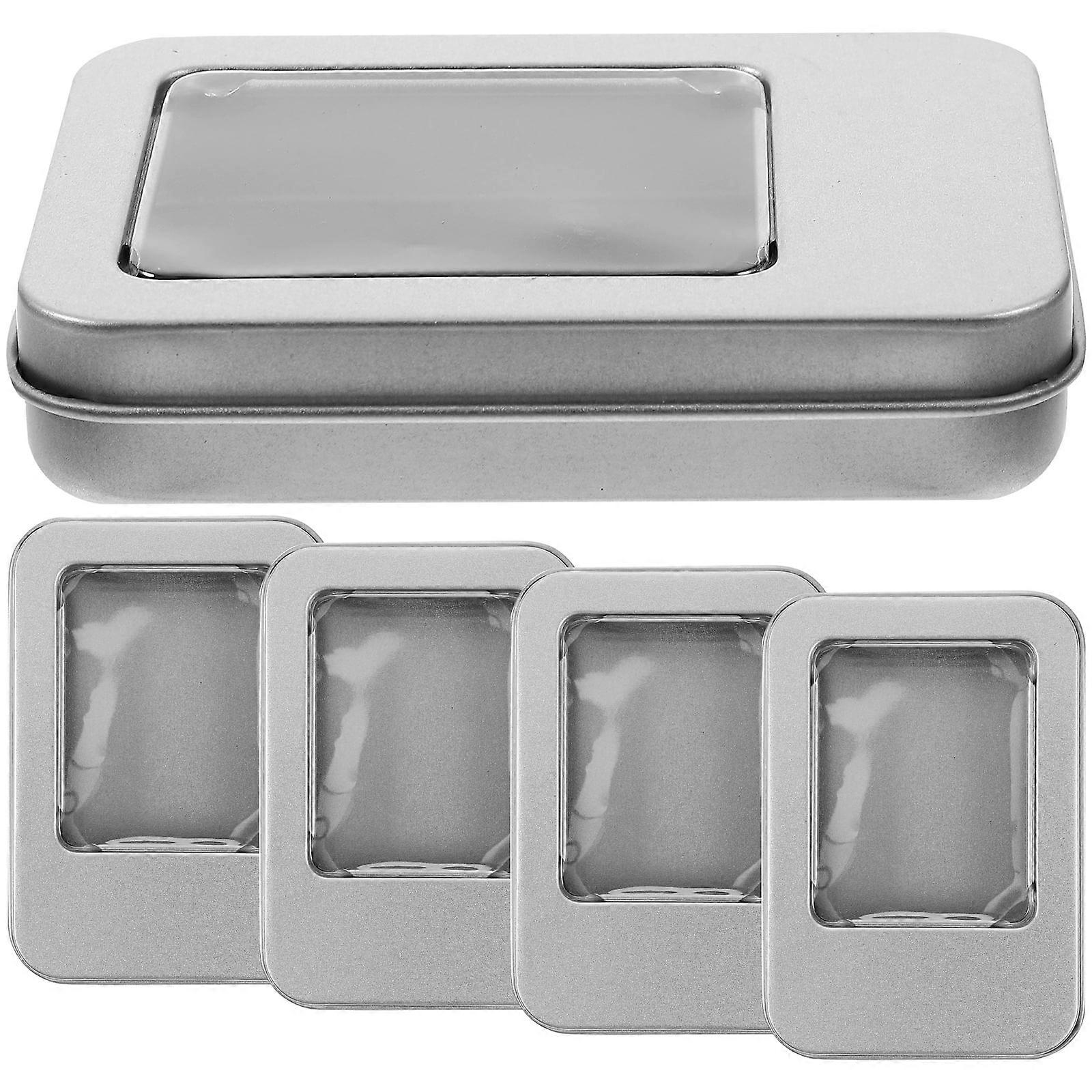 Mini Hinges Jewelry Boxes Tinplate Empty Candy Tins Storage Clear Container with Lid Decorative 5 Pcs