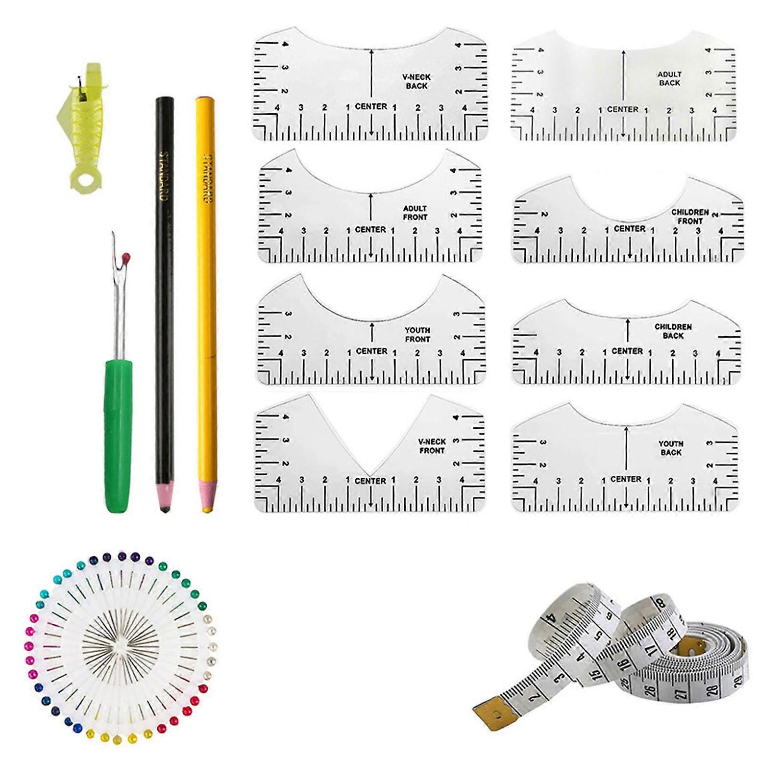 T-shirt Ruler Guide Alignment Tool T Shirt Ruler to Center Designs T-Shirt Alignment Tools with Soft Tape, Seam Ripper Multicolor