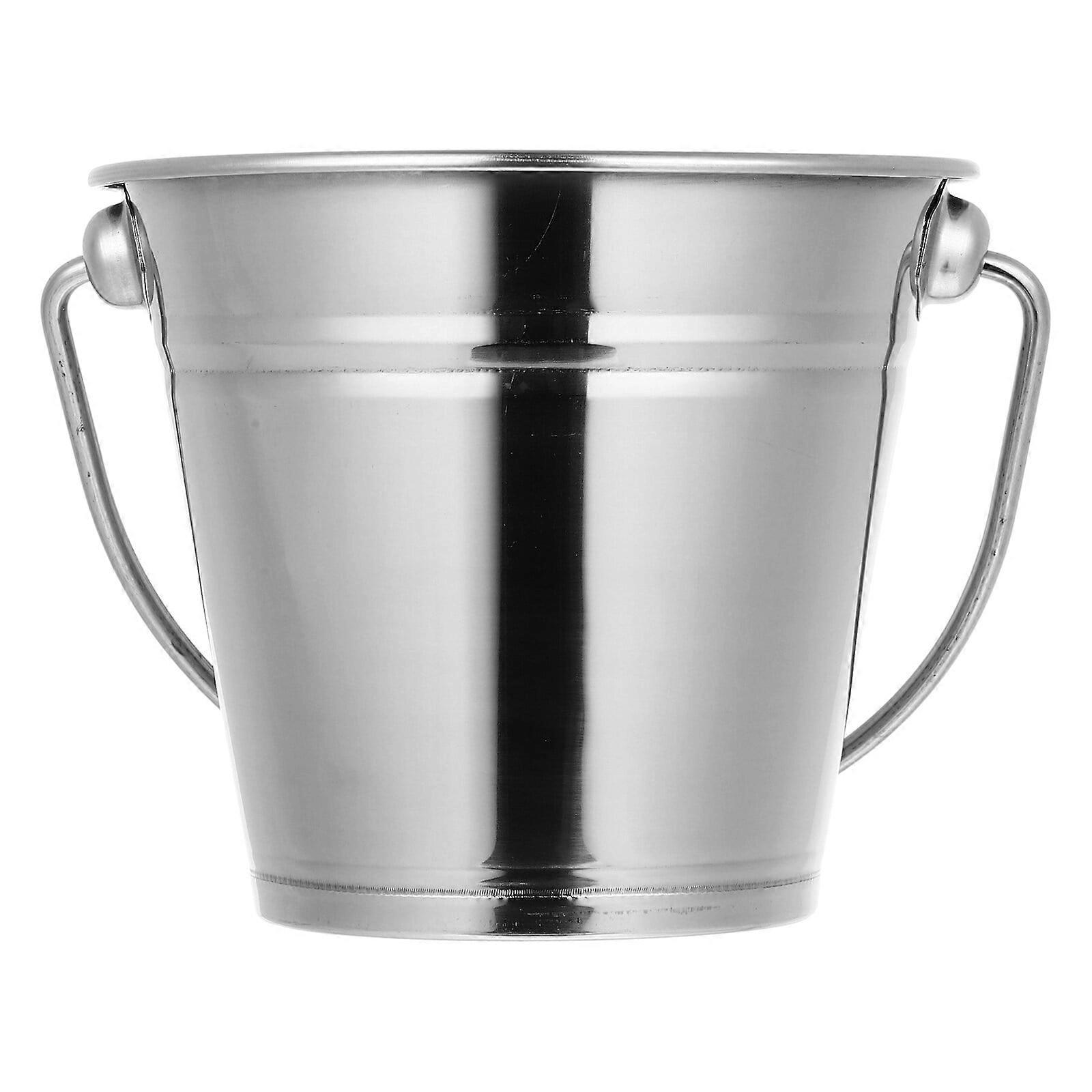 1Pc 1L Stainless Steel Ice Bucket Portable Ice Chiller Cooler with Handle Ice Cube Container for (Silver)