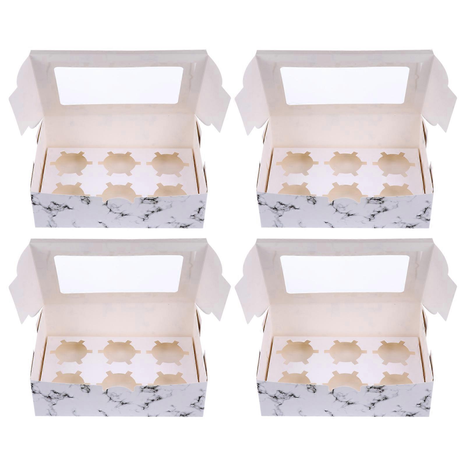 Paper Cake Box Marble Pattern Egg Tart Container for Storage 10Pcs with Clear Window