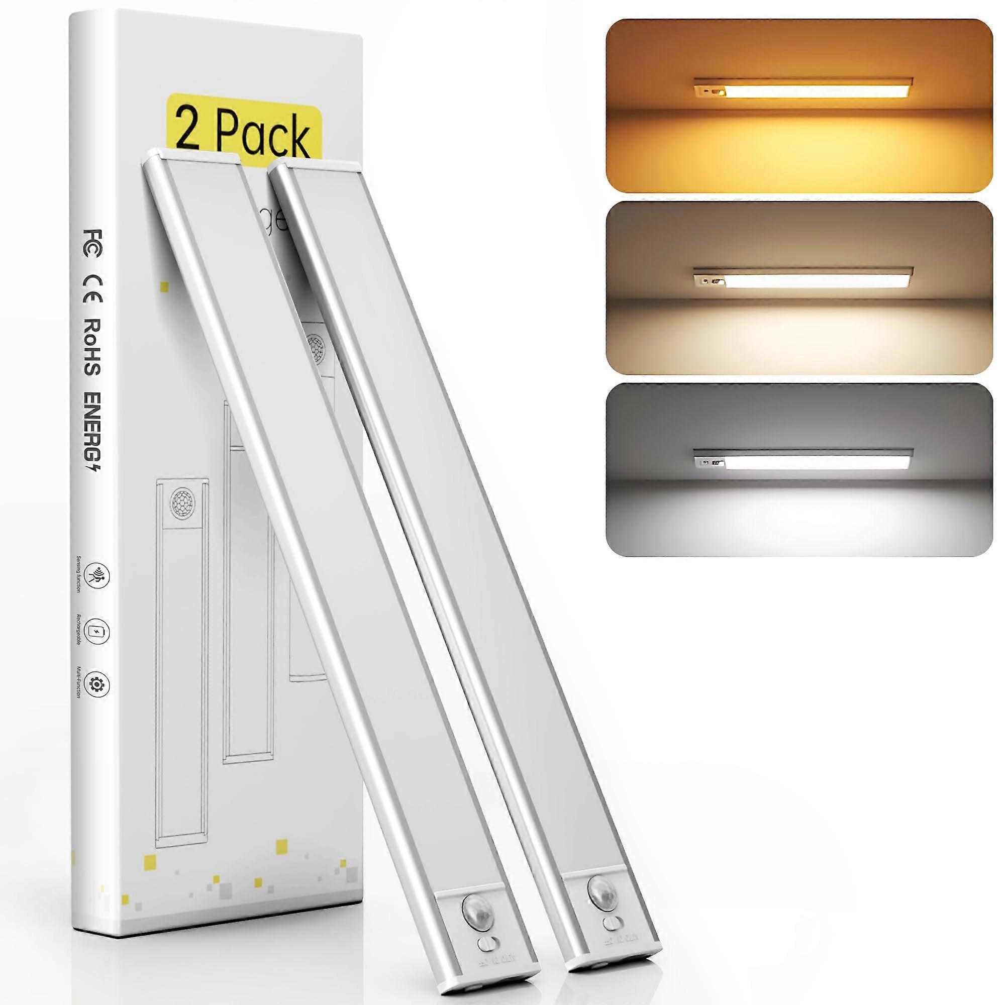 LED Under Cabinet Lighting 12 Inch 2 Pack, Motion Sensor, USB Rechargeable, 3 Color, Dimmable