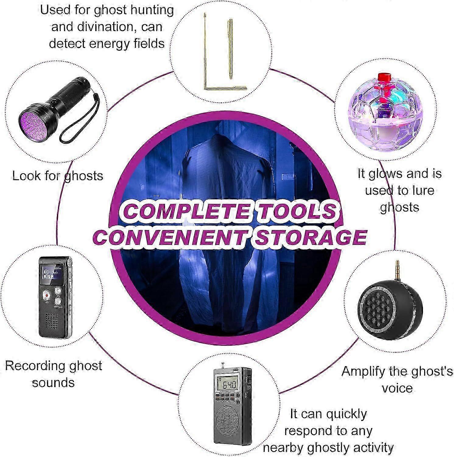 9 Pcs Equipment Kit with Emf Meter, Voice Recorders, Flashlight, Speaker, Motion Light