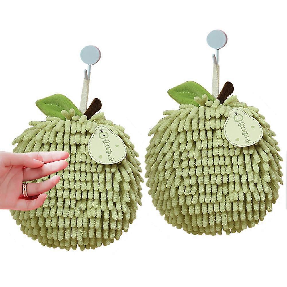 2 Pack Microfiber Chenille Hanging Hand Towels Soft Absorbent with Loop for Kitchen and Bathroom, Green