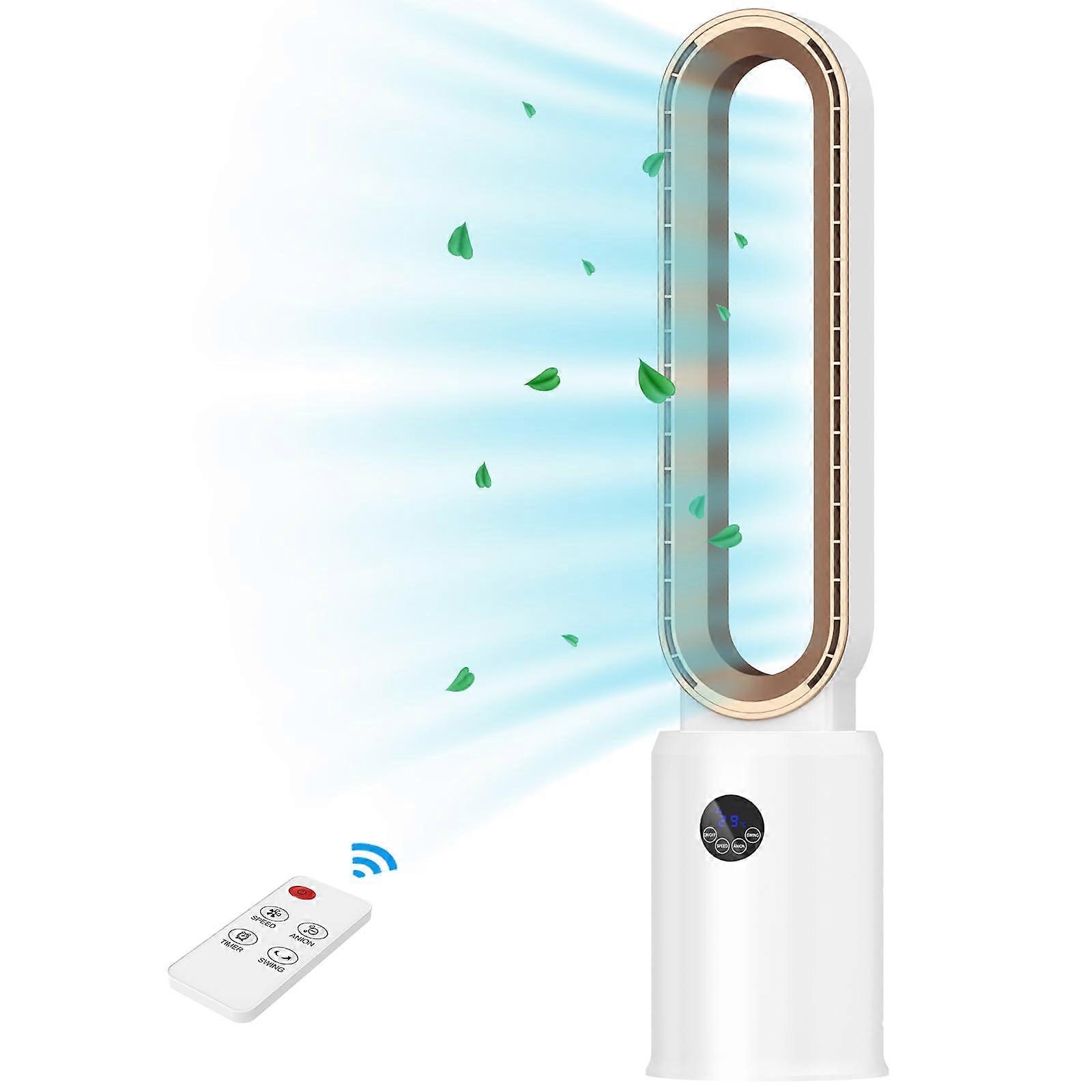Bladeless Tower Fan with Remote, 24 Speeds, Quiet Oscillation for Bedroom and Office, Gold White