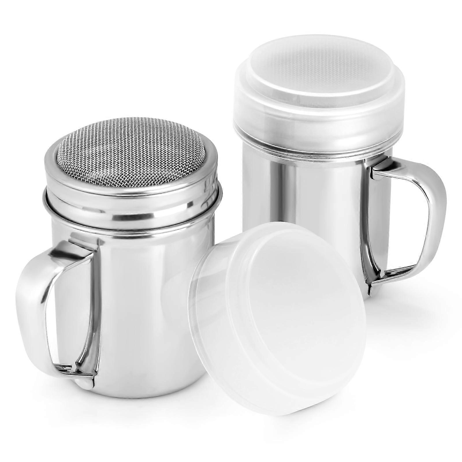 2 Pack Stainless Steel Powdered Sugar Shaker and Flour Sifter with Lid for Baking Cocoa Cinnamon