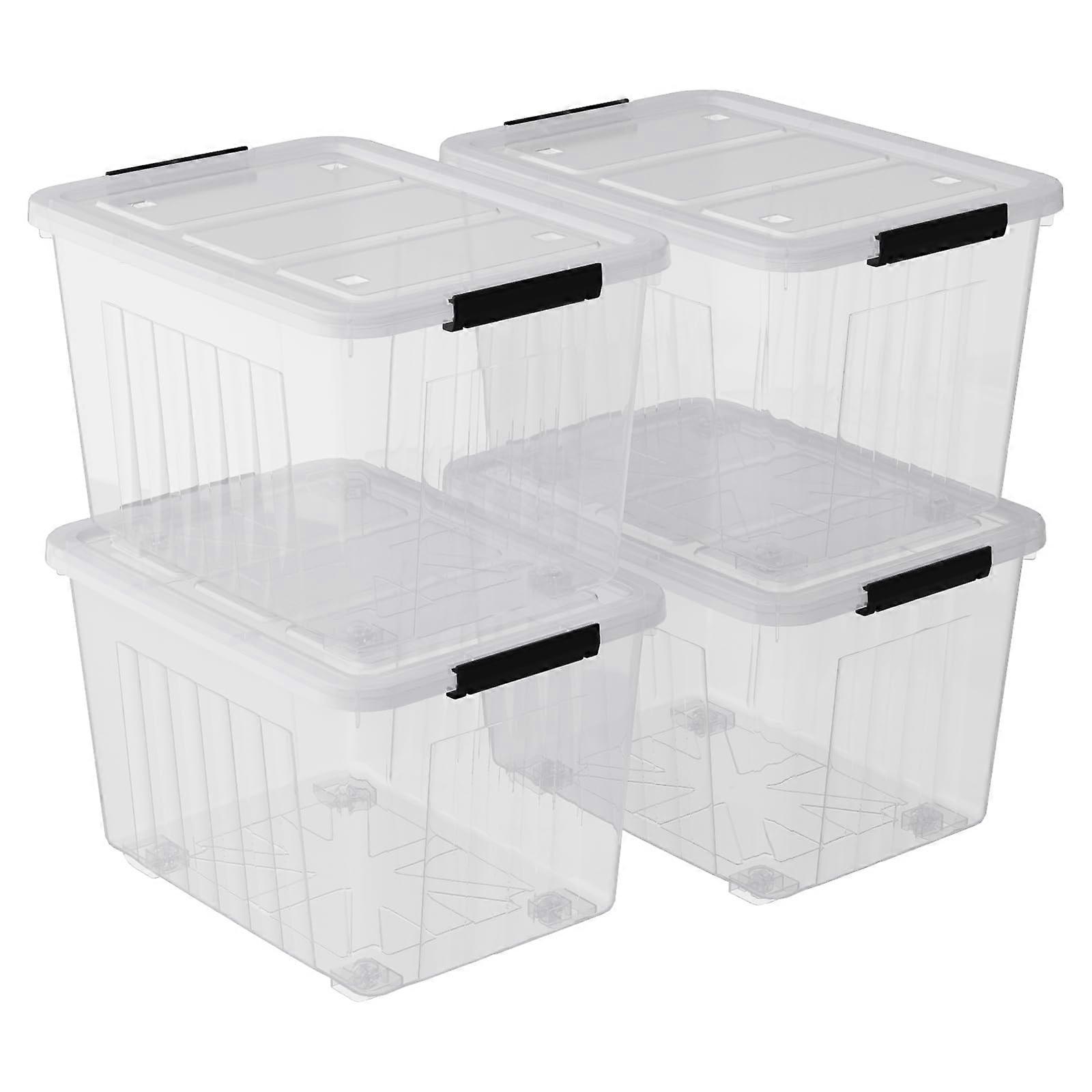 50L Plastic Storage Bins with Wheels and Latching Lids, Clear Stackable Boxes, 4 Pack
