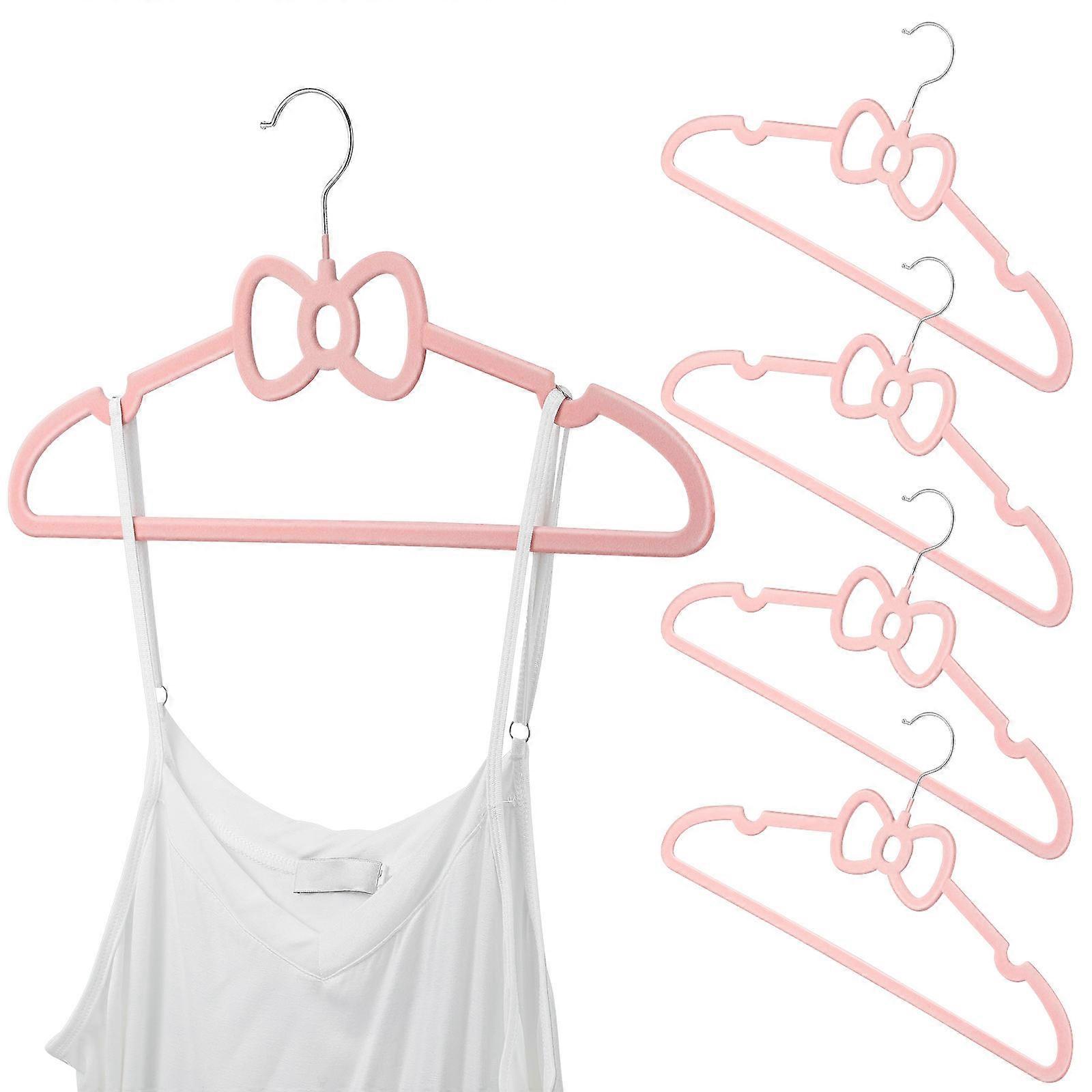 Pink Flocking Clothes Hangers Bow Design for Hanging Clothes 10Pcs
