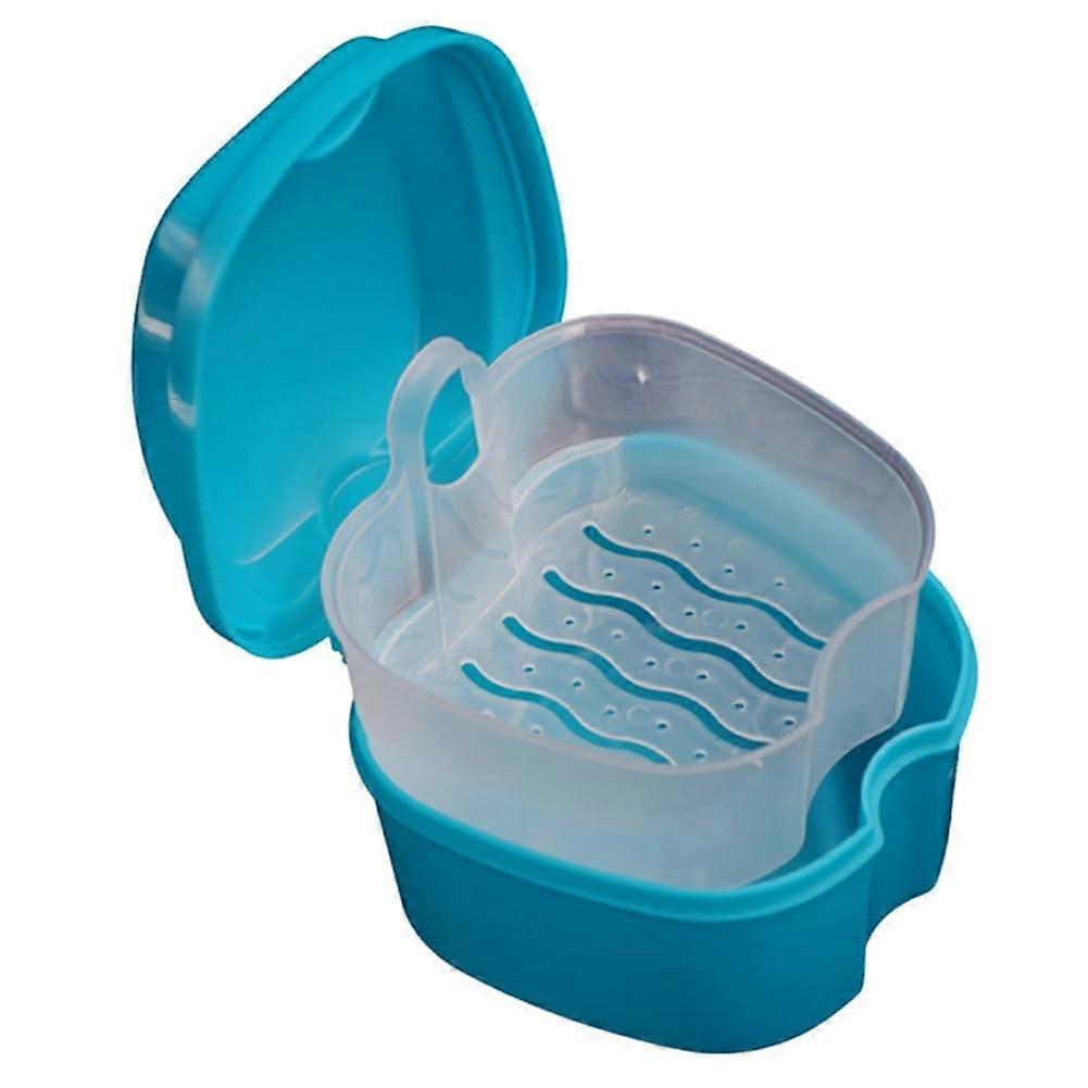 Light Blue Denture Bath Box with Secure Snap Lock, Compact Travel Medical Grade PP Case