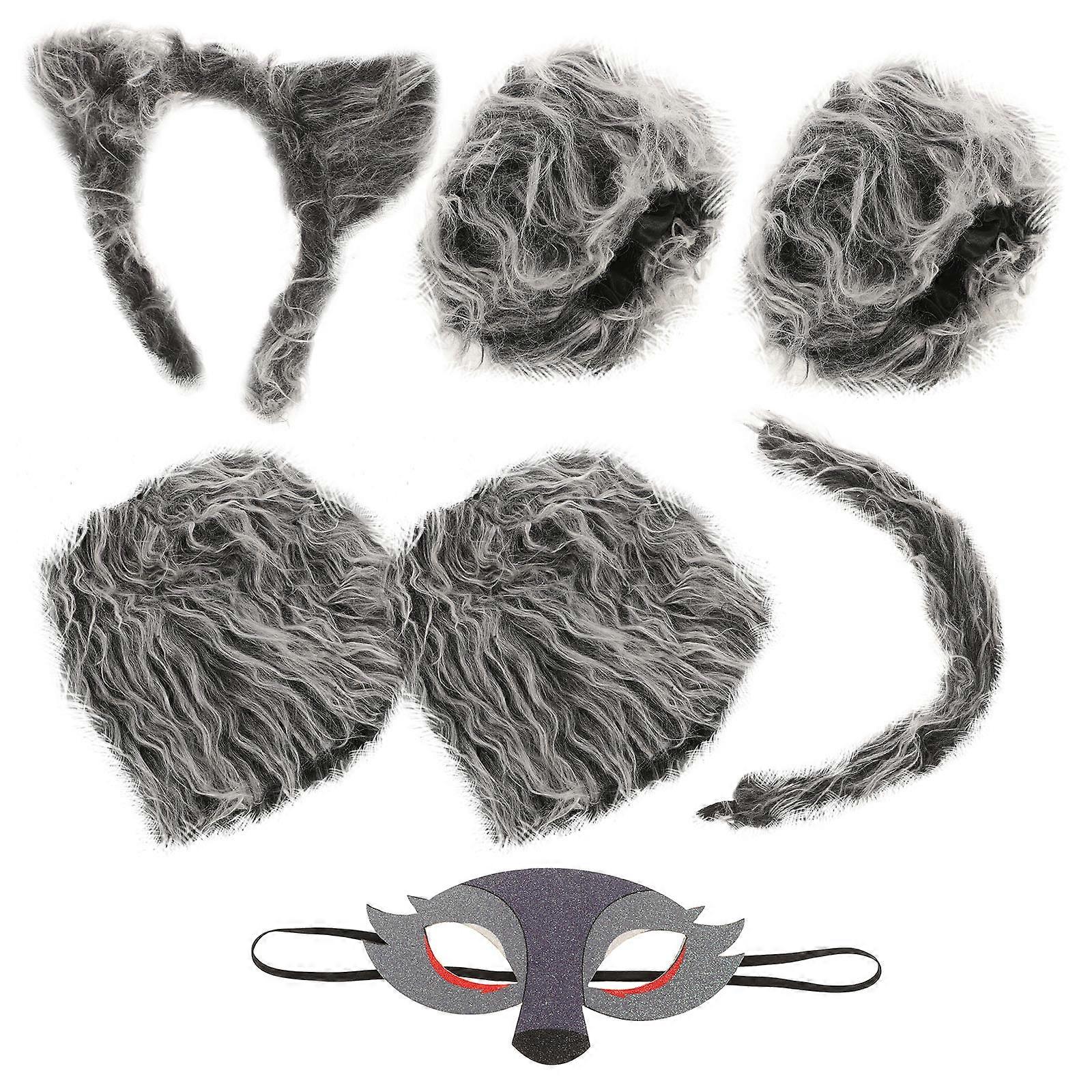 Wolf Mask and Tail Set for Performance Cosplay 1Set Silver Woolen Yarn
