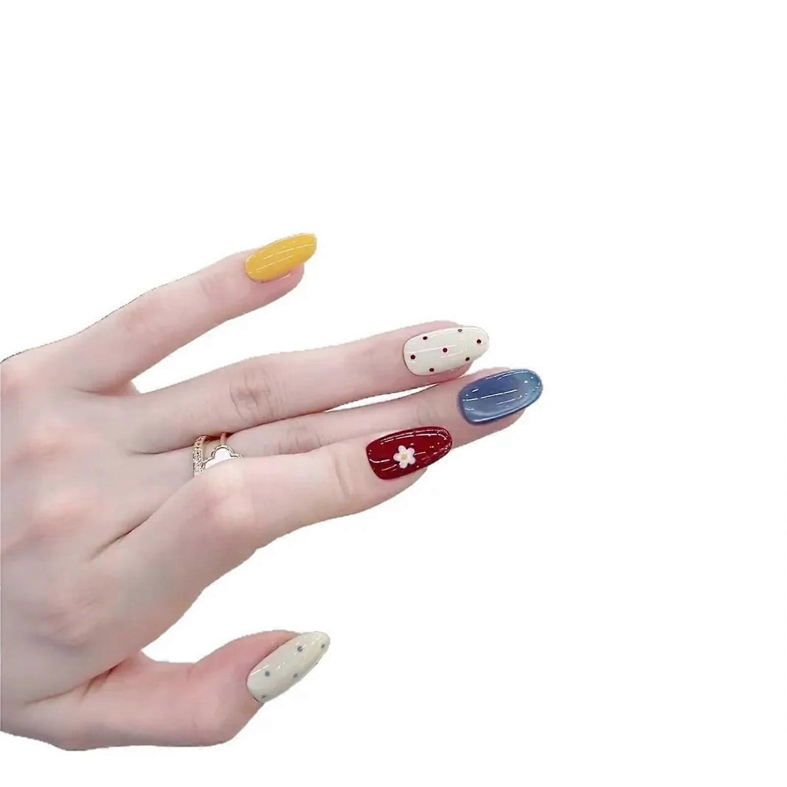 French Press On Nails Set Short Ballet Shape Polka Dot Glitter Tips Reusable Comfortable Fit