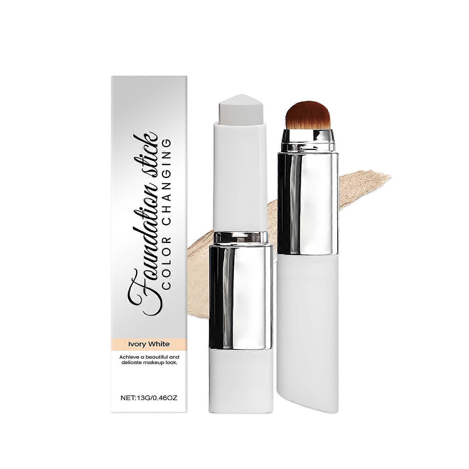 Color Changing Full Coverage Foundation Stick Ivory White with Brush, Hydrating Waterproof Finish