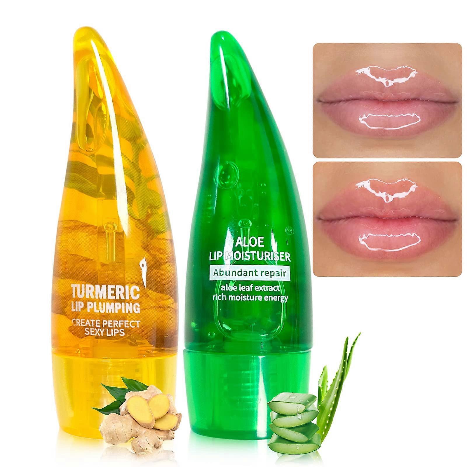 2Pcs Aloe Vera Lip Gloss and Ginger Lip Plumper Set, Deep Hydration for FullerLooking Lips