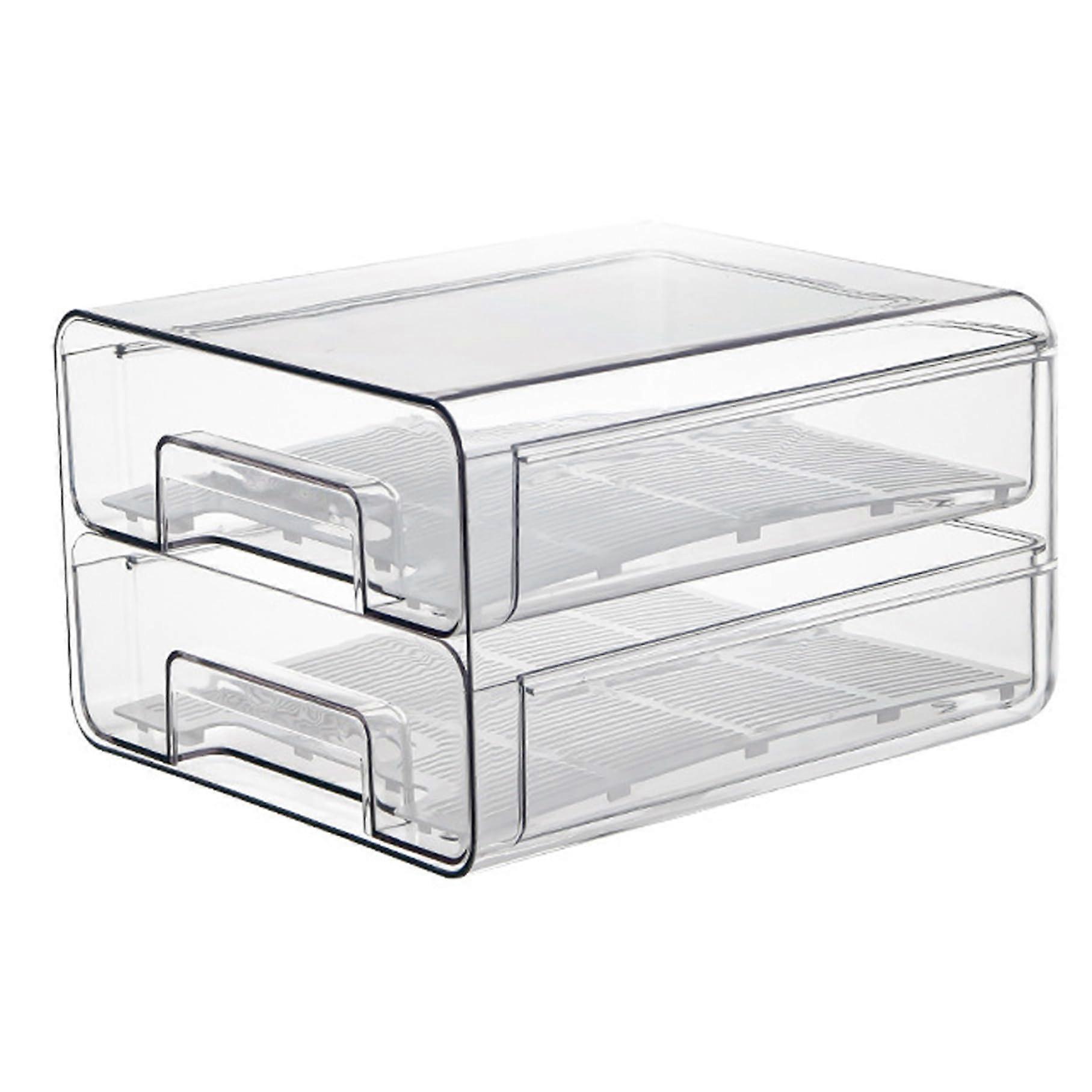 Fridge Organizer 2Layer Transparent Stackable Drawer for Smooth PullOut Refrigerator Storage