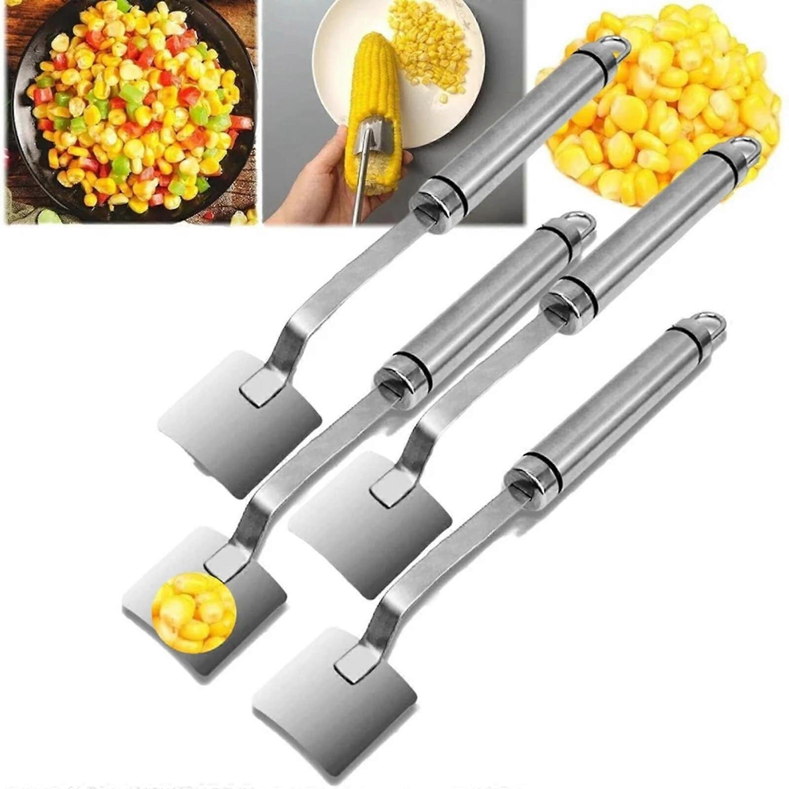 4pcs Long Handle Stainless Steel Corn Peeler and Cob Stripper Tool for Fast Kernel Removal