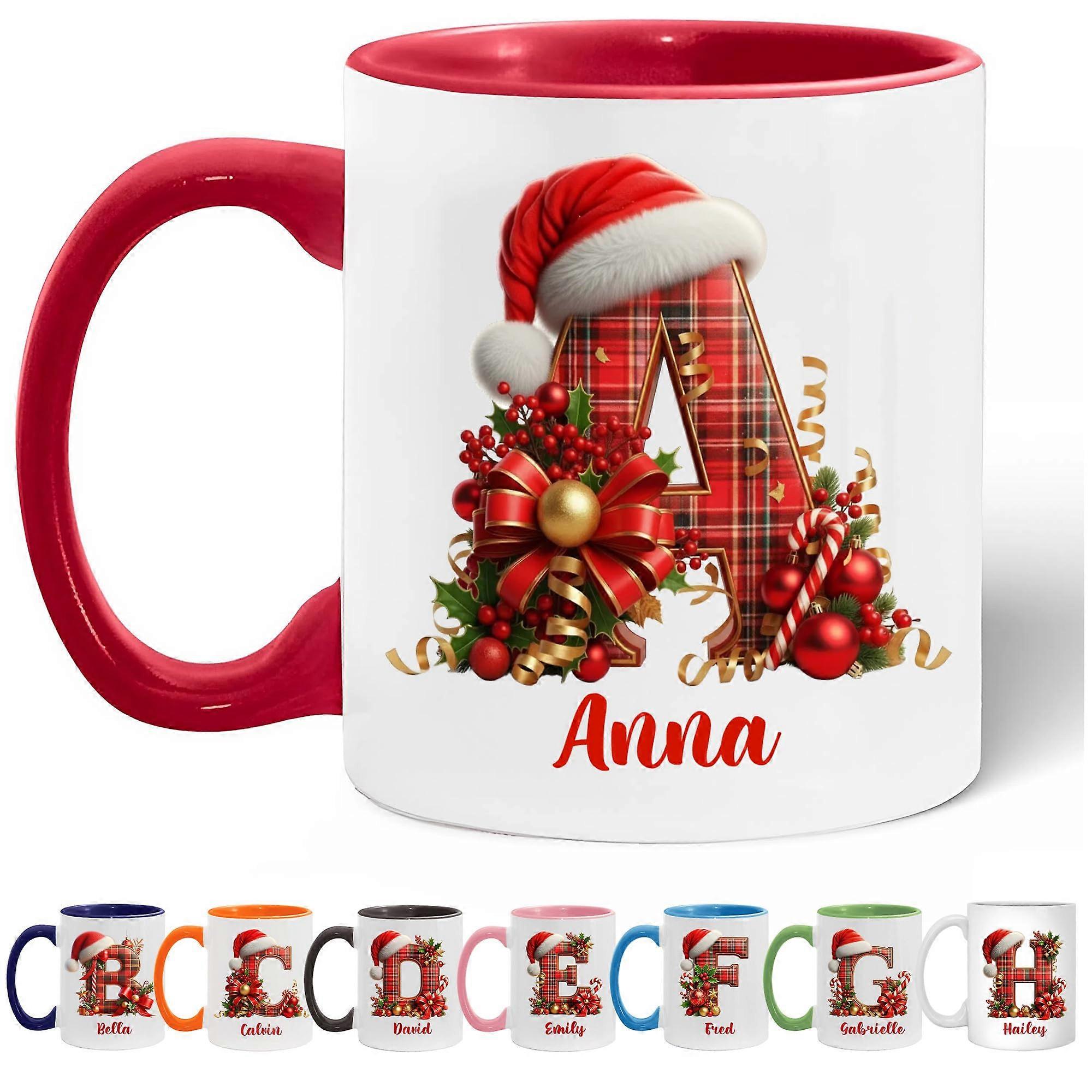 Christmas Mug with Initials 11oz 15oz, Custom Monogram Coffee Cup Holiday Gift
