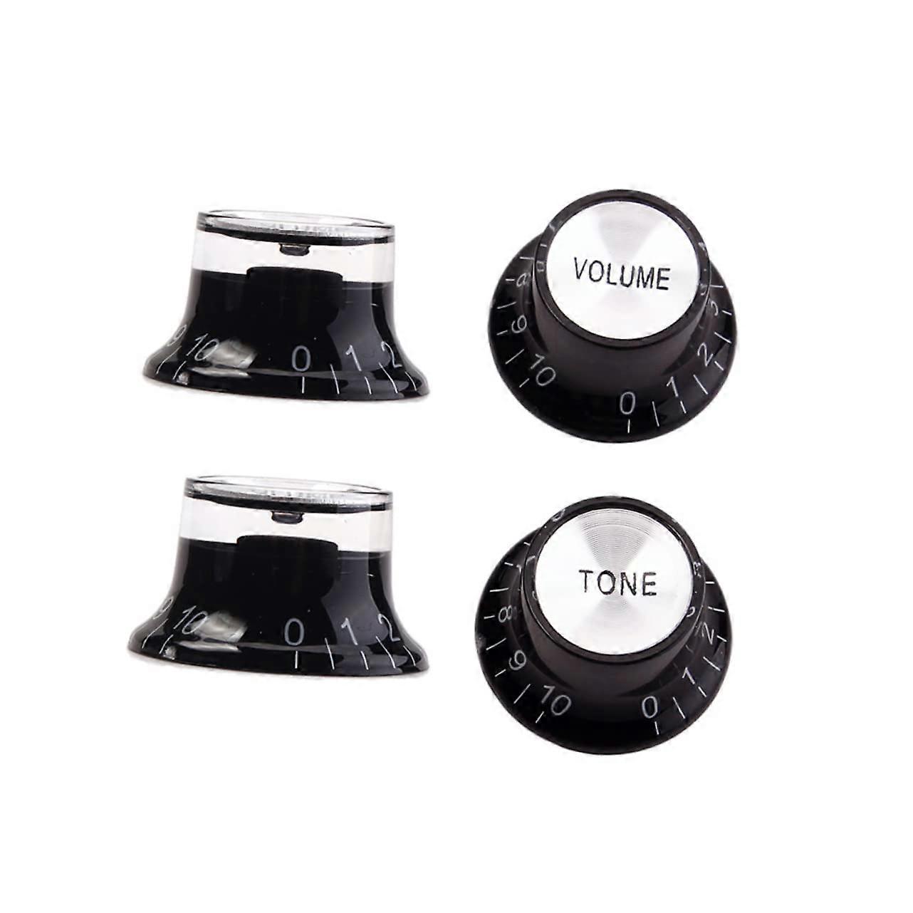 4pcs Aluminum Guitar Control Knobs for Electric Bass Black Silver Easy Install Durable Replacement Set