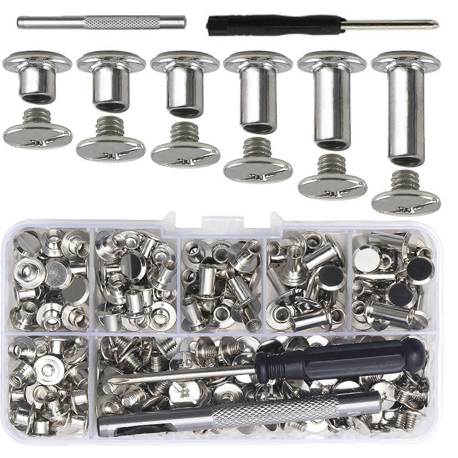 110Pcs Binding Screws Set Cross Head Rivets for Leather Craft and Bookbinding with Storage Box