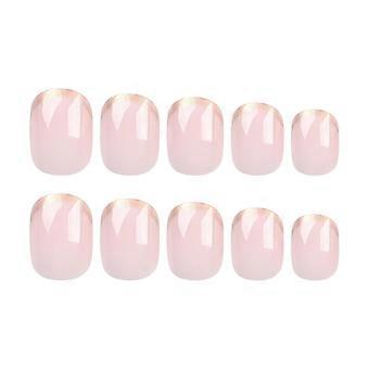 Press on Nails Short French Tip Fake Nails Pink False Nails with Gold Glitter Tip Designs