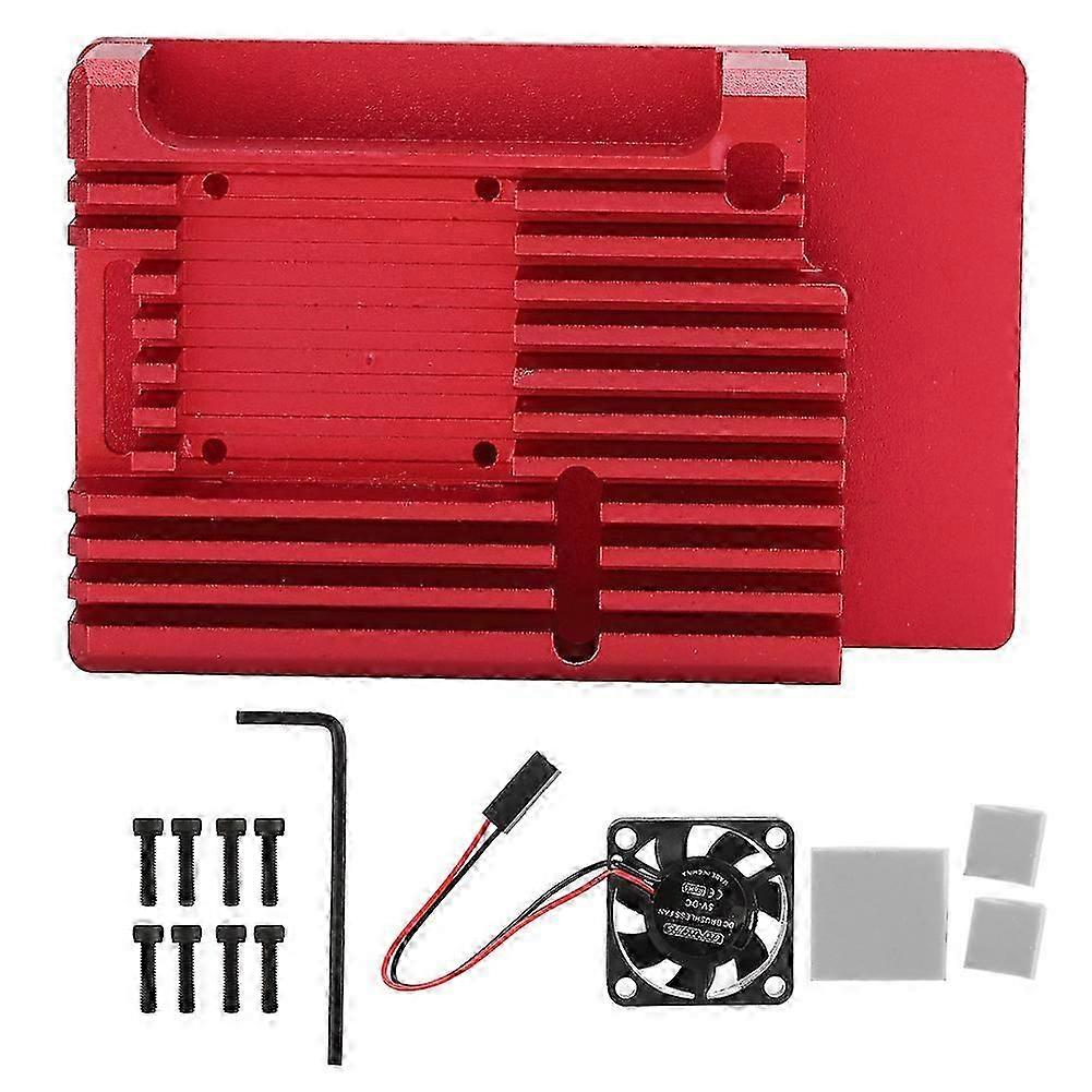 Case for Raspberry Pi 4 Aluminum Alloy Protective Enclosure with Venting Fan DC5VRed