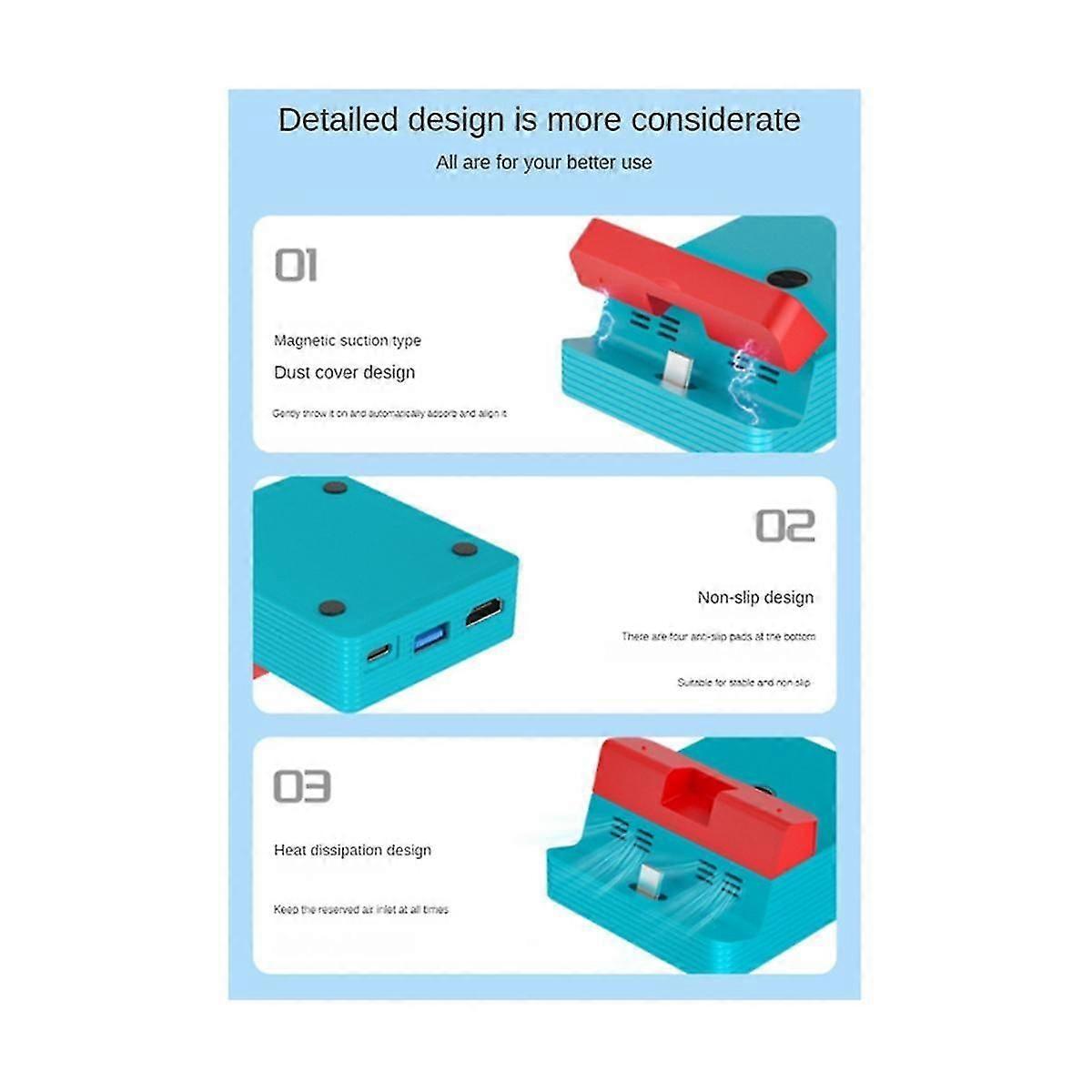 For Switch Magnetic Casting Dock Ns Oled Host -compatible Casting 3 Port Portable Charging Base,b