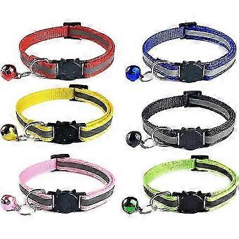 6PCS Cats Anti Strangulation Collar Kittens Puppy Adjustable Reflective with Bell and Safety Buckle