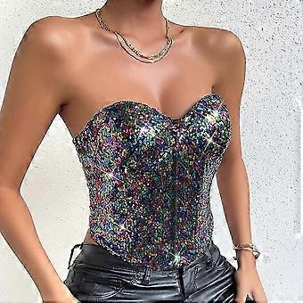 Iridescence Sequin Overbust Corsets for Women Sexy Gothic Corset Bustier with Zipper Vintage Style Corset Top Burlesque Lingerie