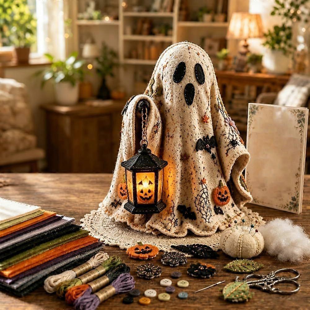 Halloween Gift Handcraft Making Supplies Retro Ghost Felt Patchwork Kit, All Sewing Components Without Packaging Box