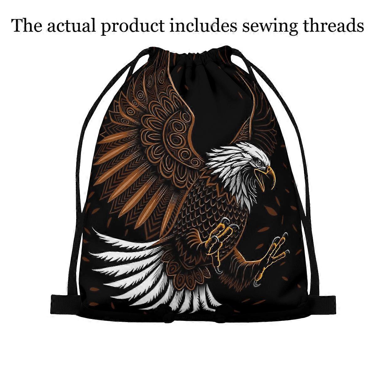 Ornate Bald Eagle Cool Multi-Functional Sack for Library Visits - Multi Size Double Side Printing Drawstring Backpack-Pqasd
