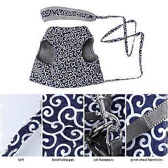 Arnés tipo chaleco para gatos para pasear gatos con 1 juego de correa pectoral azul y cuerda.