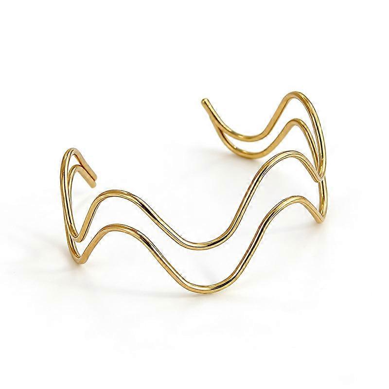 Punk Wave Double-Layer Irregular Open Arm Cuff Bangle, Statement Women's Bracelet