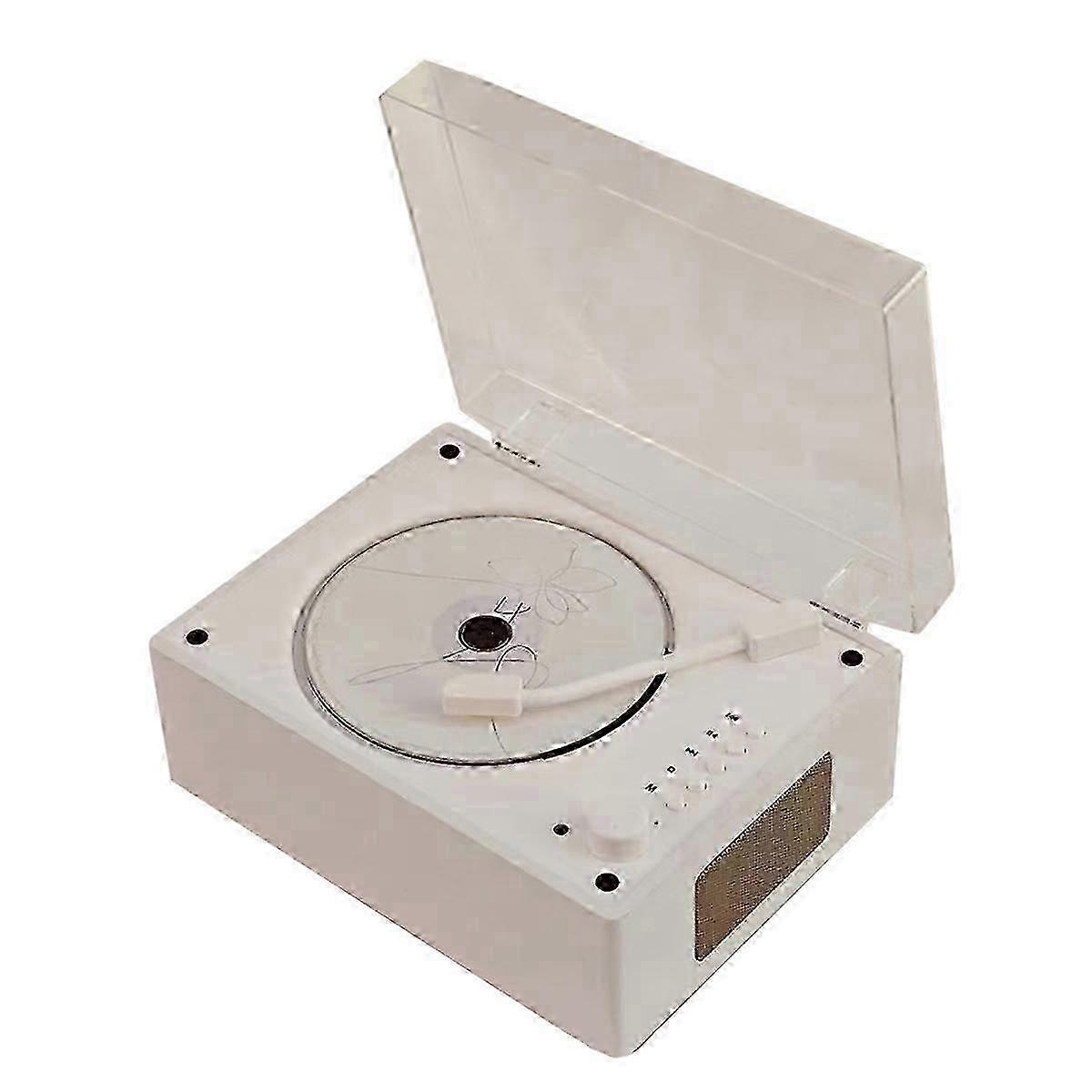Retro CD Player Rechargeable - Portable CD Player with Support Function (Wood Grain White)