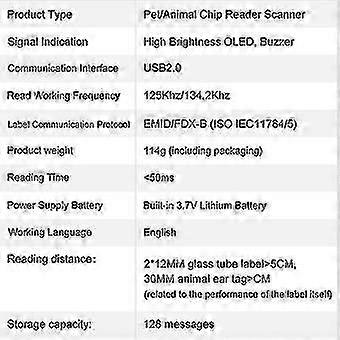 Microchip Reader Scanner Animal Handheld Pet Id Scanner Puce rechargeable