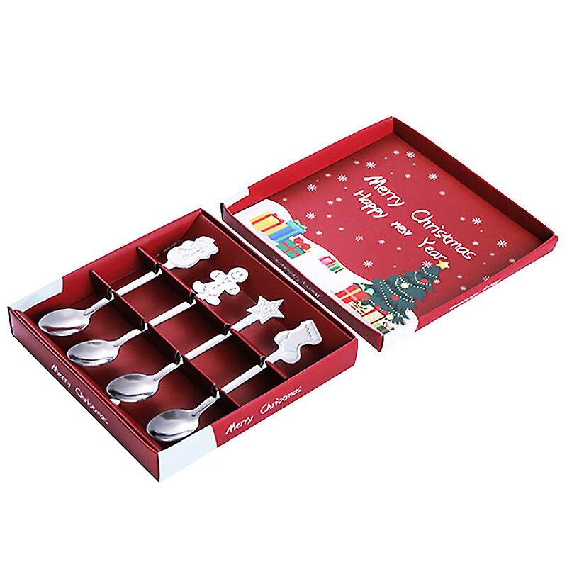 4pcs/set אור יוקרתי נירוסטה כף קפה ציפוי זהב כף עיצוב חג המולד כף